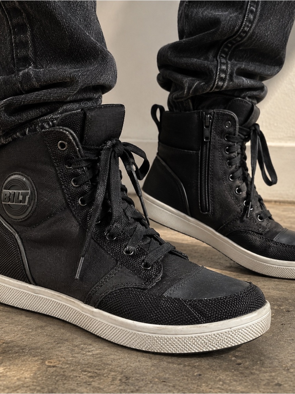 BILT Women's Black High-Top Lace-Up Sneakers with Side Zip